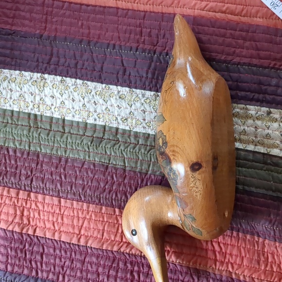 Hand carved hand painted vintage decoy duck w/ folk art painted flowers - Picture 5 of 10